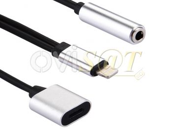 Cable adaptador de 8 pines macho (lightning) a lightning hembra + audio jack hembra, color gris para dispositivos Apple